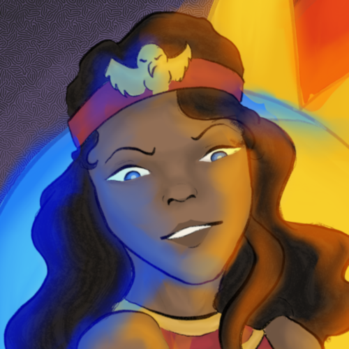 Isis' face against a background of a sun and moon. Image courtesy of C.E. Travis.